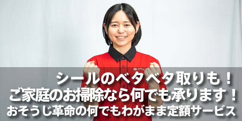 シールのベタベタ取りも！ご家庭のお掃除ならなんでも承ります！おそうじ革命の何でもわがまま定額サービス